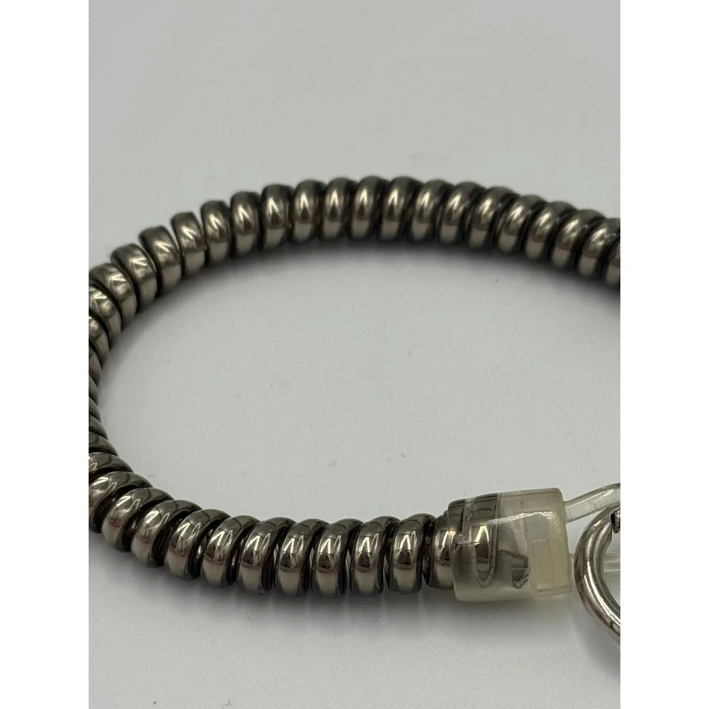 Plastic Stretchy Coil Keychain Wallet Gunmetal Silver Lobster Clasp O-Ring